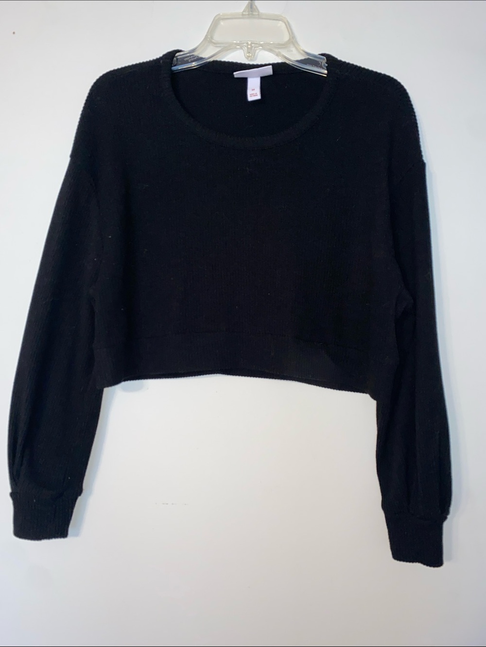 Ingrid & Isabel Black Cropped Ribbed Long Sleeve Sweater Top